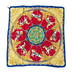 Vintage Italian Silk Scarf Carousel Horse Design 100% Silk 30 x 32 Made In Italy